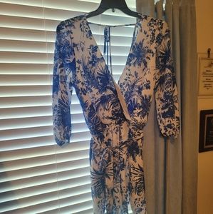 Curvy Sense Blue & White Floral Romper